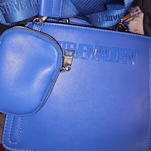 STEVE MADDEN BEVELYN SATCHEL CROSSBODY BAG W AIR POD CASE BLUE NWT